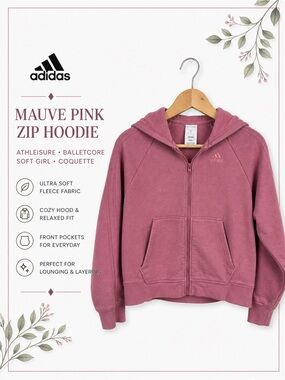 Adidas Mauve Pink Zip Hoodie Coquette Athleisure Balletcore Soft Girl Large